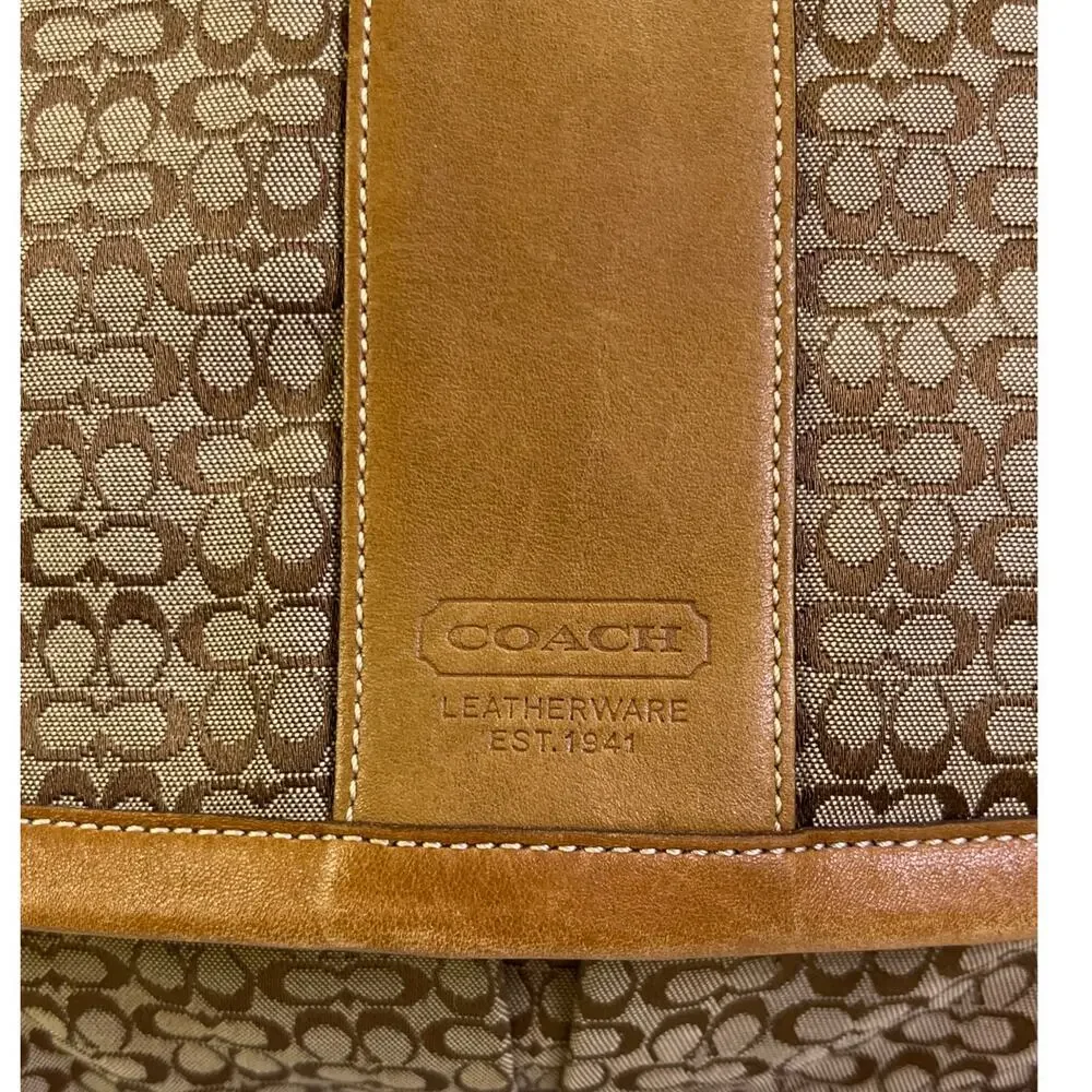 Coach Signature Canvas Leather Messenger Crossbody Bag Flap Laptop Brown Tan